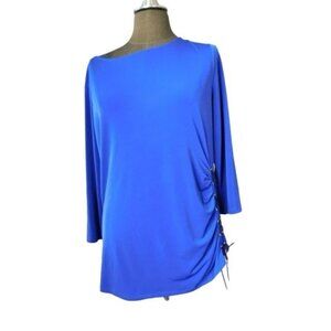 Chico's Size M Medium (1) Blue Slinky Stretchy Lace Up Side Top